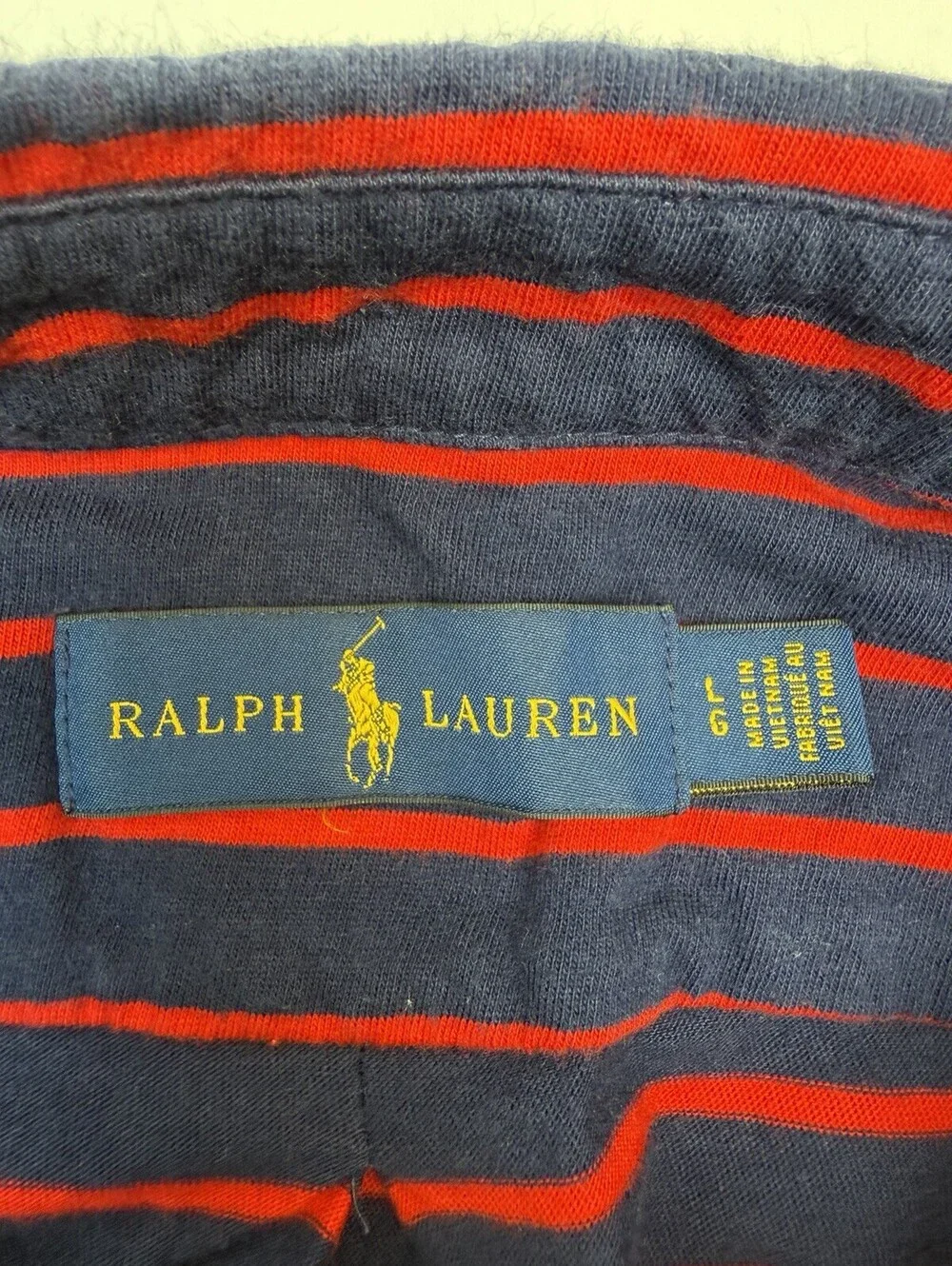 Ralph Lauren Polo Shirt Large Navy Blue Red Striped Pony Casual Pocket Mens